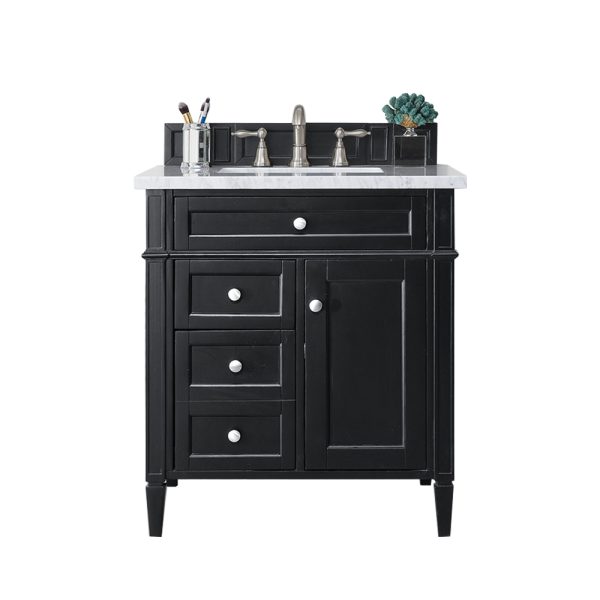 Brittany 30 inch Bathroom Vanity in Black Onyx With Eternal Jasmine Pearl Quartz Top