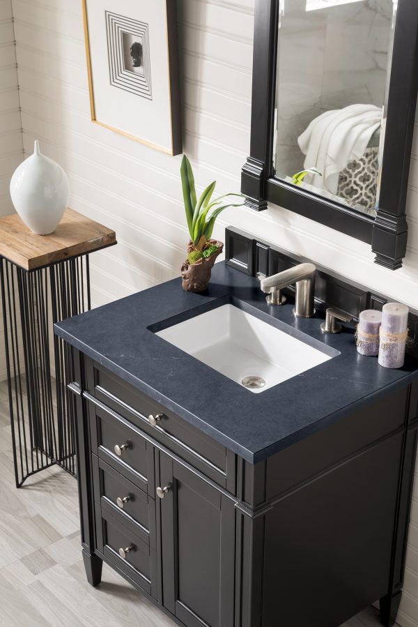 Brittany 30 inch Bathroom Vanity in Black Onyx With Charcoal Soapstone Quartz Top