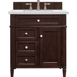 Brittany 30 inch Bathroom Vanity in Burnished Mahogany With Ethereal Noctis Quartz Top