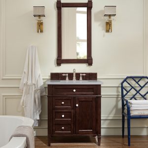 Brittany 30 inch Bathroom Vanity in Burnished Mahogany With Eternal Serena Quartz Top