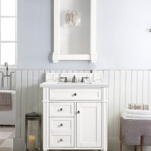 Brittany 30 inch Bathroom Vanity in Bright White With Arctic Fall Quartz Top
