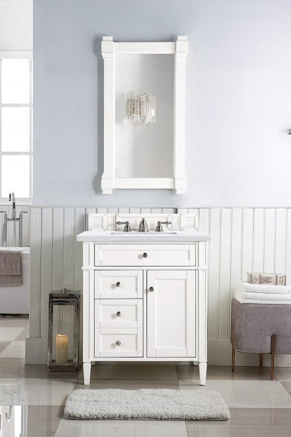 Brittany 30 inch Bathroom Vanity in Bright White With Arctic Fall Quartz Top