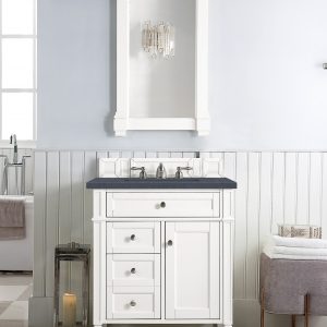 Brittany 30 inch Bathroom Vanity in Bright White With Charcoal Soapstone Quartz Top