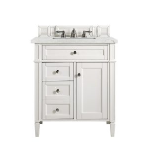 Brittany 30 inch Bathroom Vanity in Bright White With Eternal Jasmine Pearl Quartz Top