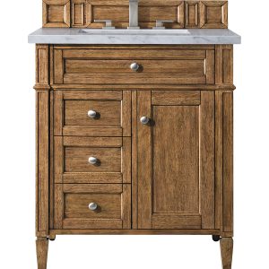 Brittany 30 inch Bathroom Vanity in Saddle Brown With Arctic Fall Quartz Top