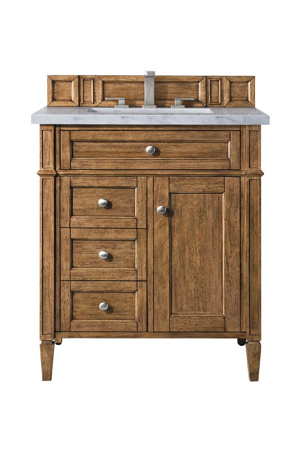 Brittany 30 inch Bathroom Vanity in Saddle Brown With Arctic Fall Quartz Top