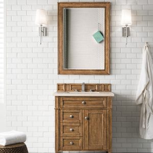 Brittany 30 inch Bathroom Vanity in Saddle Brown With Eternal Marfil Quartz Top
