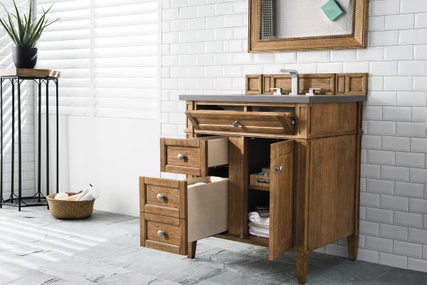 Brittany 30 inch Bathroom Vanity in Saddle Brown With Grey Expo Quartz Top