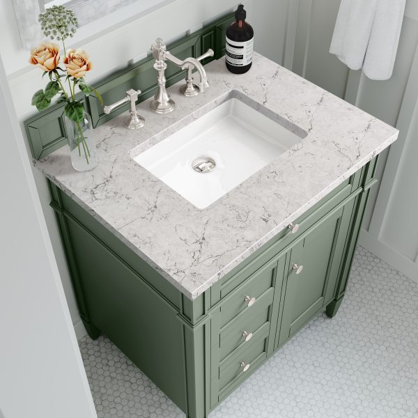 Brittany 30 inch Bathroom Vanity in Smokey Celadon With Eternal Jasmine Pearl Quartz Top