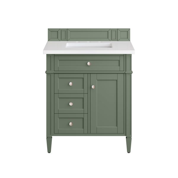 Brittany 30 inch Bathroom Vanity in Smokey Celadon With White Zeus Quartz Top