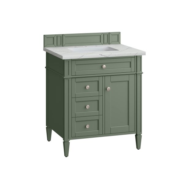 Brittany 30 inch Bathroom Vanity in Smokey Celadon With White Zeus Quartz Top