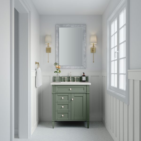 Brittany 30 inch Bathroom Vanity in Smokey Celadon With White Zeus Quartz Top