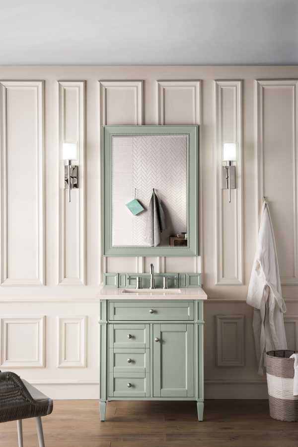 Brittany 30 inch Bathroom Vanity in Sage Green With Eternal Marfil Quartz Top