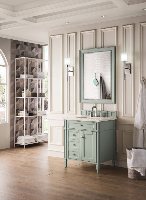 Brittany 30 inch Bathroom Vanity in Sage Green With Eternal Marfil Quartz Top