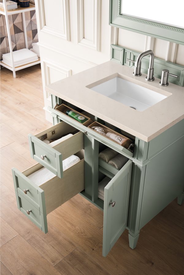 Brittany 30 inch Bathroom Vanity in Sage Green With Eternal Marfil Quartz Top