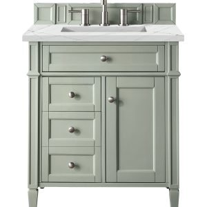 Brittany 30 inch Bathroom Vanity in Sage Green With Ethereal Noctis Quartz Top