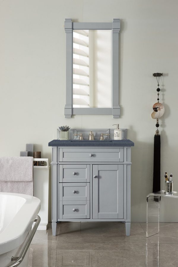 Brittany 30 inch Bathroom Vanity in Urban Gray With Charcoal Soapstone Quartz Top