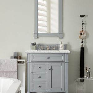 Brittany 30 inch Bathroom Vanity in Urban Gray With Eternal Jasmine Pearl Quartz Top