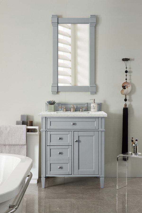 Brittany 30 inch Bathroom Vanity in Urban Gray With Eternal Jasmine Pearl Quartz Top