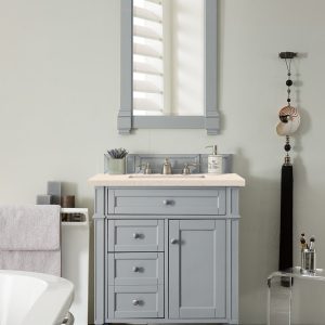 Brittany 30 inch Bathroom Vanity in Urban Gray With Eternal Marfil Quartz Top