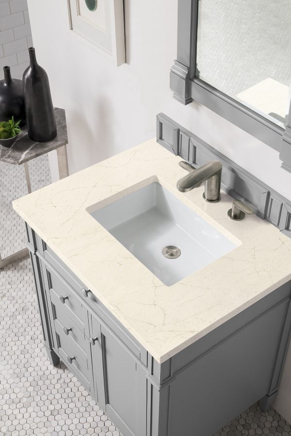 Brittany 30 inch Bathroom Vanity in Urban Gray With Eternal Marfil Quartz Top
