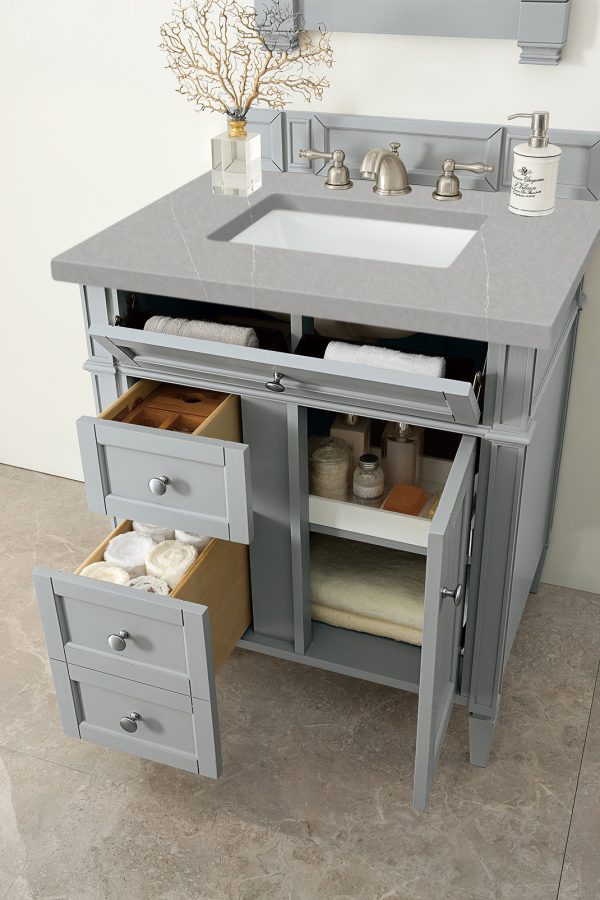 Brittany 30 inch Bathroom Vanity in Urban Gray With Eternal Serena Quartz Top