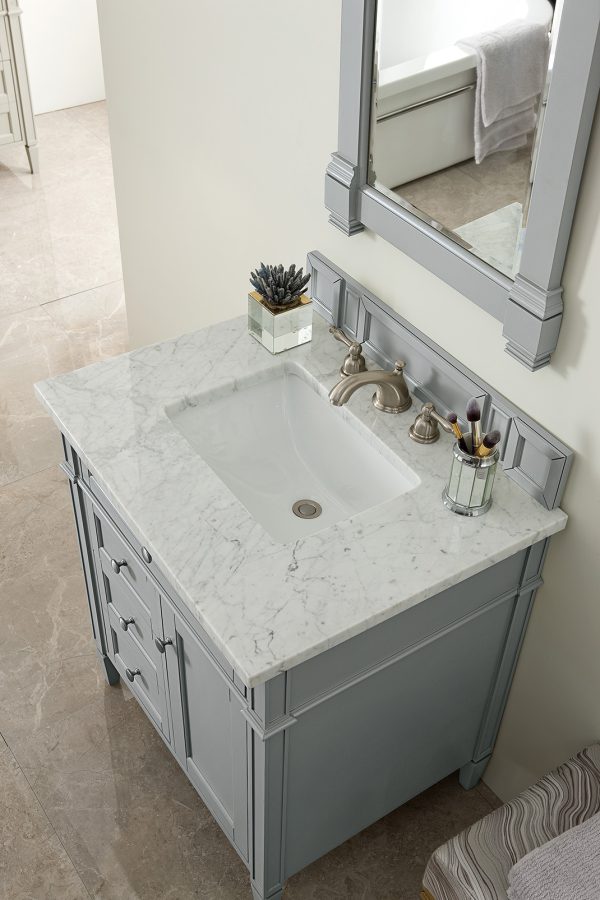 Brittany 30 inch Bathroom Vanity in Urban Gray With Carrara Marble Top Top