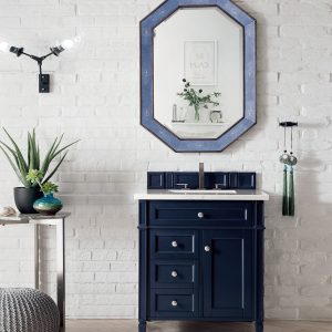 Brittany 30 inch Bathroom Vanity in Victory Blue With Eternal Jasmine Pearl Quartz Top