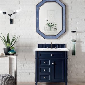 Brittany 30 inch Bathroom Vanity in Victory Blue With Arctic Fall Quartz Top