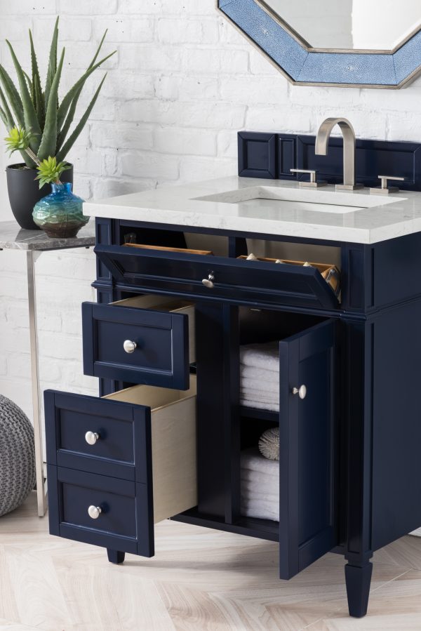 Brittany 30 inch Bathroom Vanity in Victory Blue With Eternal Jasmine Pearl Quartz Top