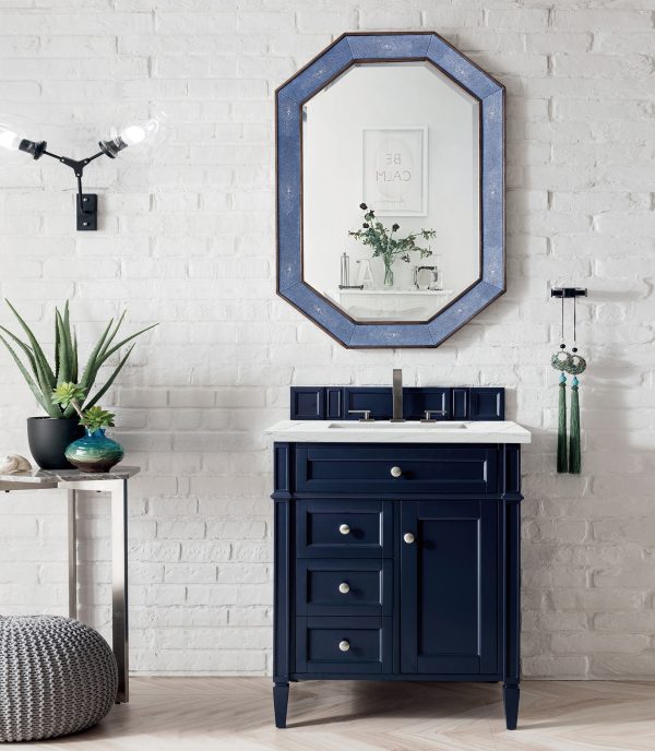 Brittany 30 inch Bathroom Vanity in Victory Blue With Ethereal Noctis Quartz Top