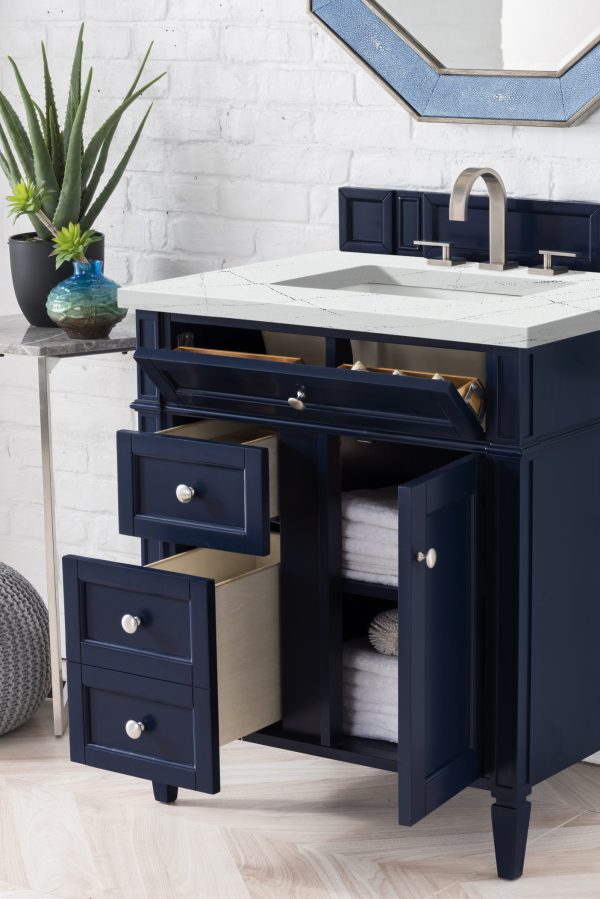 Brittany 30 inch Bathroom Vanity in Victory Blue With Ethereal Noctis Quartz Top