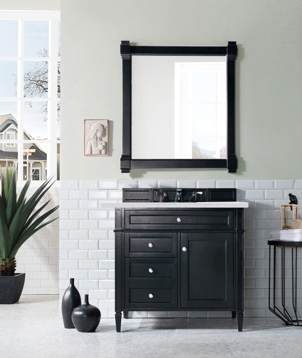 Brittany 36 inch Bathroom Vanity in Black Onyx With Arctic Fall Quartz Top