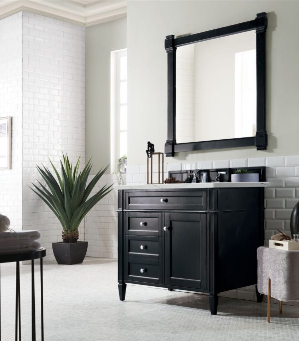 Brittany 36 inch Bathroom Vanity in Black Onyx With Ethereal Noctis Quartz Top