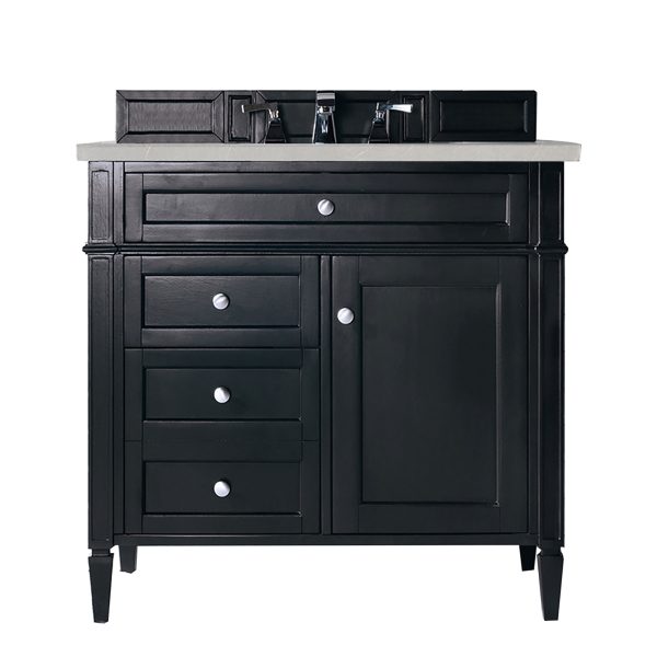 Brittany 36 inch Bathroom Vanity in Black Onyx With Eternal Serena Quartz Top