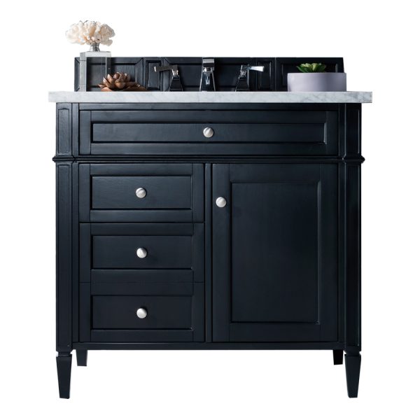 Brittany 36 inch Bathroom Vanity in Black Onyx With Arctic Fall Quartz Top