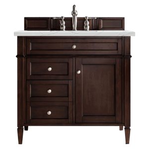 Brittany 36 inch Bathroom Vanity in Burnished Mahogany With Ethereal Noctis Quartz Top