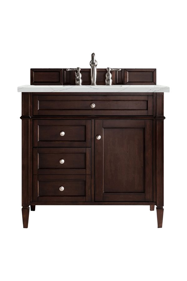 Brittany 36 inch Bathroom Vanity in Burnished Mahogany With Ethereal Noctis Quartz Top