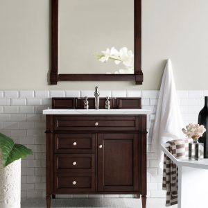 Brittany 36 inch Bathroom Vanity in Burnished Mahogany With Ethereal Noctis Quartz Top