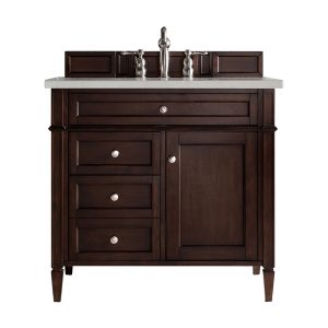 Brittany 36 inch Bathroom Vanity in Burnished Mahogany With Eternal Serena Quartz Top