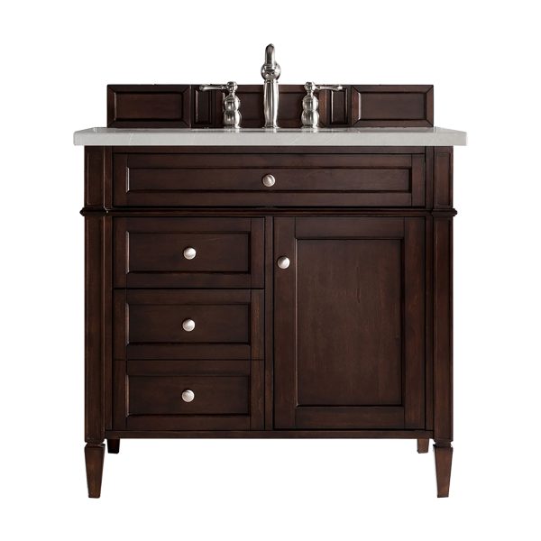 Brittany 36 inch Bathroom Vanity in Burnished Mahogany With Eternal Serena Quartz Top