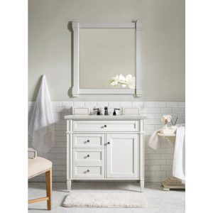 Brittany 36 inch Bathroom Vanity in Bright White With Eternal Jasmine Pearl Quartz Top