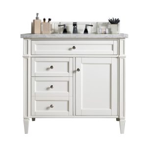 Brittany 36 inch Bathroom Vanity in Bright White With Carrara Marble Top