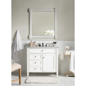 Brittany 36 inch Bathroom Vanity in Bright White With Carrara Marble Top