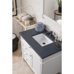 Brittany 36 inch Bathroom Vanity in Bright White With Charcoal Soapstone Quartz Top