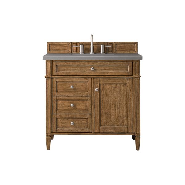 Brittany 36 inch Bathroom Vanity in Saddle Brown With Grey Expo Quartz Top