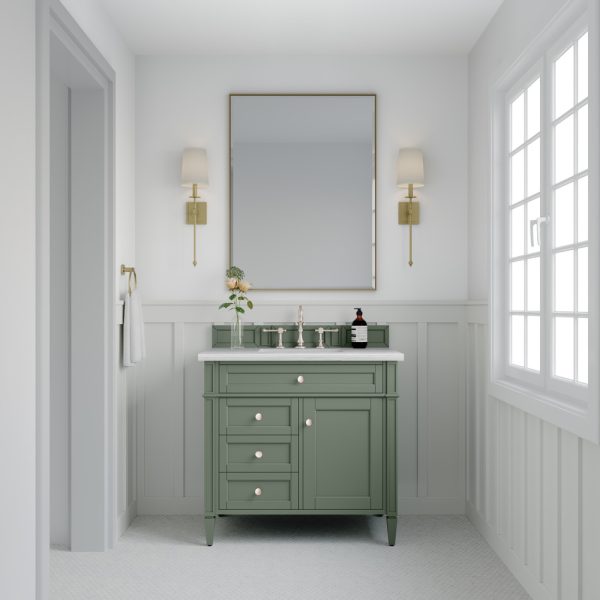 Brittany 36 inch Bathroom Vanity in Sage Green With Arctic Fall Quartz Top