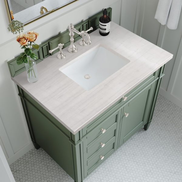 Brittany 36 inch Bathroom Vanity in Sage Green With Arctic Fall Quartz Top