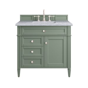 Brittany 36 inch Bathroom Vanity in Sage Green With Carrara Marble Top Top