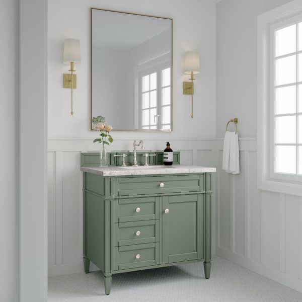 Brittany 36 inch Bathroom Vanity in Sage Green With Eternal Jasmine Pearl Quartz Top